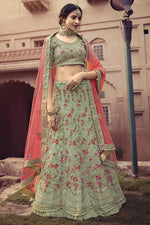 Load image into Gallery viewer, Georgette Fabric Sangeet Wear Sea Green Color Embroidery Work Lehenga Choli
