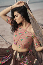 Load image into Gallery viewer, Brown Color Sangeet Wear Printed Organza Fabric Lehenga Choli
