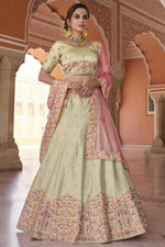 Load image into Gallery viewer, Sangeet Wear Sea Green Color Splendid Embroidered Work Lehenga With Contrast Dupatta
