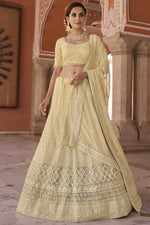 Load image into Gallery viewer, Beige Color Sangeet Wear Georgette Lehenga With Embroidered Work Dupatta
