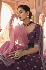 Load image into Gallery viewer, Crepe Fabric Vintage Embroidered Work Lehenga Choli In Wine Color

