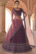 Load image into Gallery viewer, Crepe Fabric Vintage Embroidered Work Lehenga Choli In Wine Color
