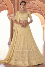 Load image into Gallery viewer, Beige Color Embroidered Work Georgette Fabric Lehenga In Sangeet Wear
