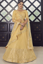Load image into Gallery viewer, Marvelous Embroidered Work On Georgette Fabric Sangeet Wear Lehenga In Yellow Color
