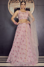 Load image into Gallery viewer, Georgette Fabric Pink Color Sangeet Wear Lehenga With Fascinating Printed Work
