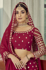 Load image into Gallery viewer, Beguiling Embroidered Work On Maroon Color Georgette Fabric Sangeet Wear Lehenga