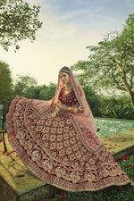 Load image into Gallery viewer, Embroidered Maroon Color Wedding Wear Fancy Lehenga Choli In Velvet Fabric
