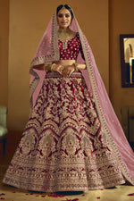 Load image into Gallery viewer, Wedding Wear Velvet Fabric Designer Embroidered Lehenga Choli In Maroon Color
