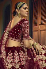Load image into Gallery viewer, Maroon Color Velvet Fabric Heavy Embroidered Wedding Wear Lehenga Choli