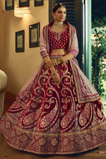 Load image into Gallery viewer, Maroon Color Velvet Fabric Embroidered Wedding Wear Fancy Lehenga Choli
