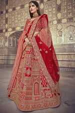 Load image into Gallery viewer, Embroidered Red Color Silk Fabric Bridal Lehenga Choli With Double Dupatta
