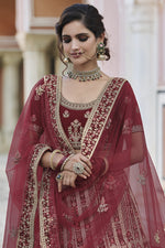Load image into Gallery viewer, Wedding Wear Velvet Designer Embroidered Lehenga Choli In Maroon Color
