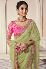 Load image into Gallery viewer, Green Color Border Work Pleasant Function Wear Art Silk Saree
