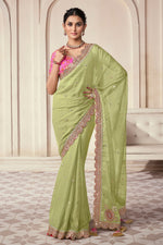 Load image into Gallery viewer, Green Color Border Work Pleasant Function Wear Art Silk Saree
