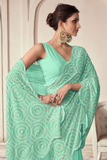 Load image into Gallery viewer, Sea Green Color Sequins Work Brilliant Function Wear Georgette Saree
