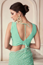 Load image into Gallery viewer, Sea Green Color Sequins Work Brilliant Function Wear Georgette Saree
