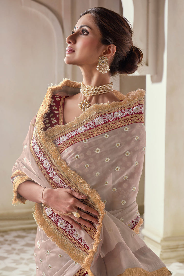 Beige Color Glorious Function Wear Art Silk Saree With Border Work