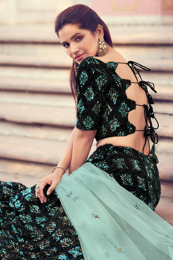 Black Color Fancy Fabric Reception Wear Lehenga Choli