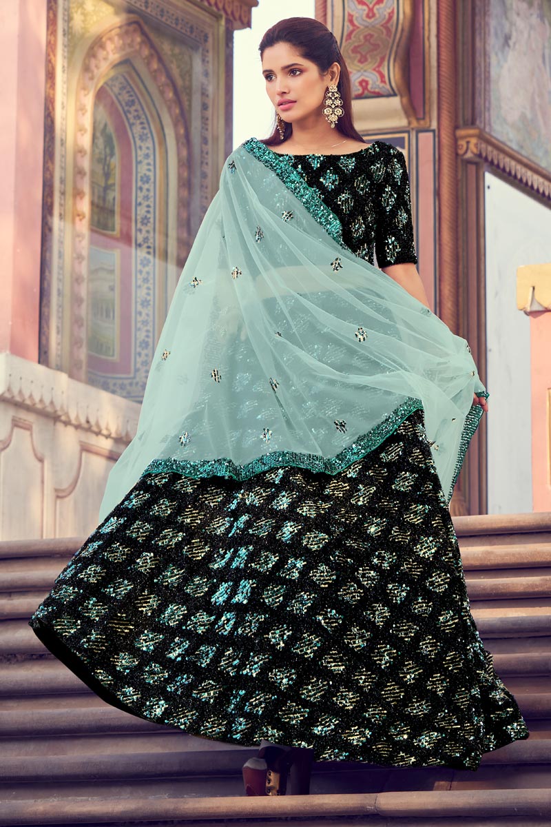 Black Color Fancy Fabric Reception Wear Lehenga Choli