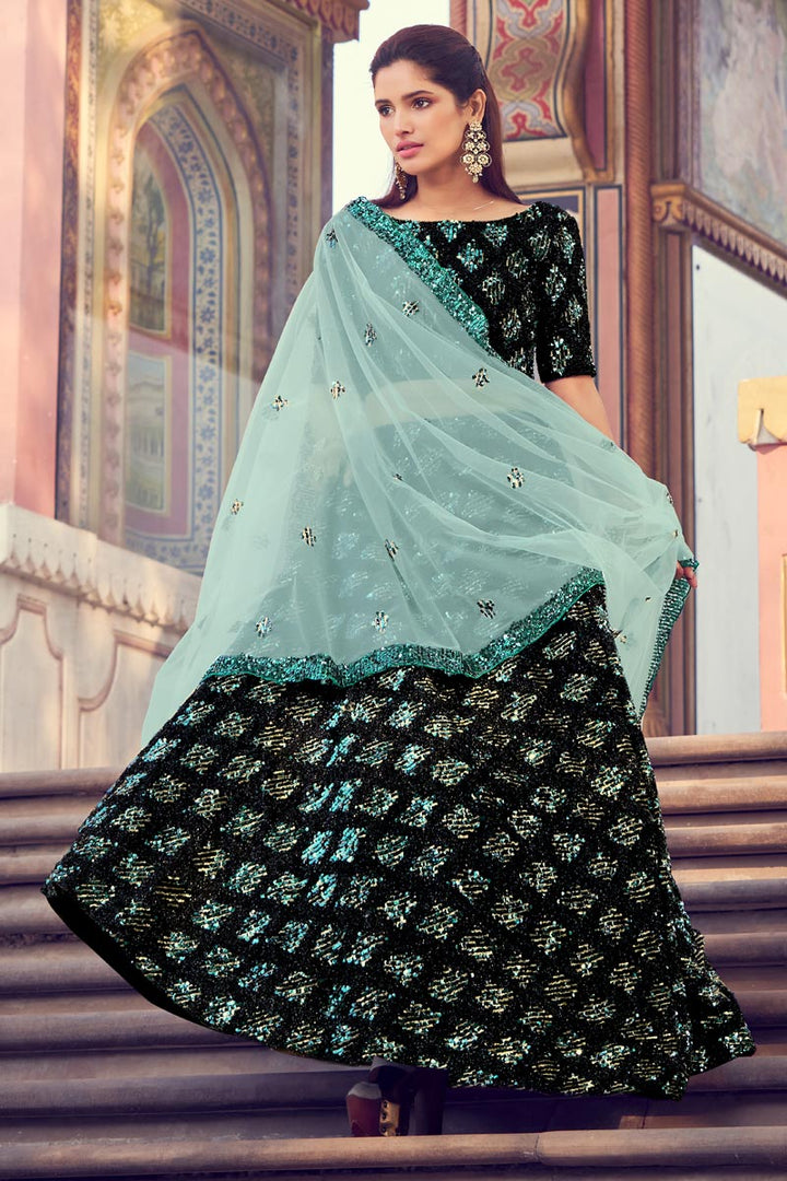 Black Color Fancy Fabric Reception Wear Lehenga Choli