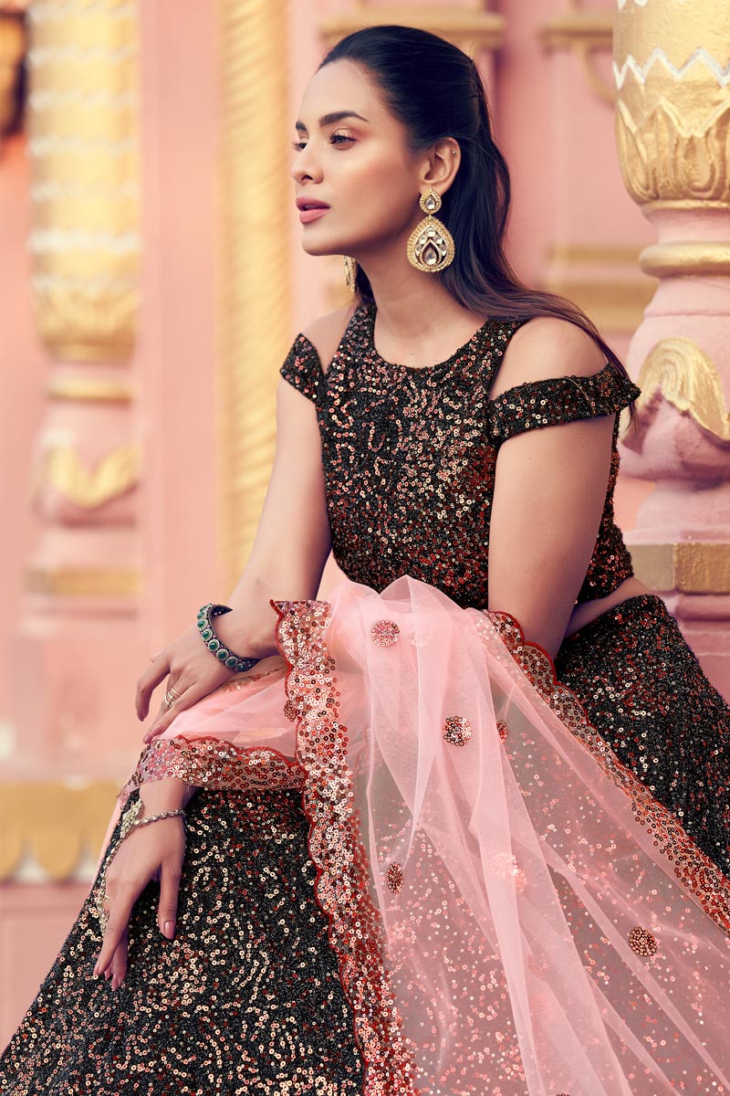 Black Color Fancy Fabric Function Wear Lehenga Choli