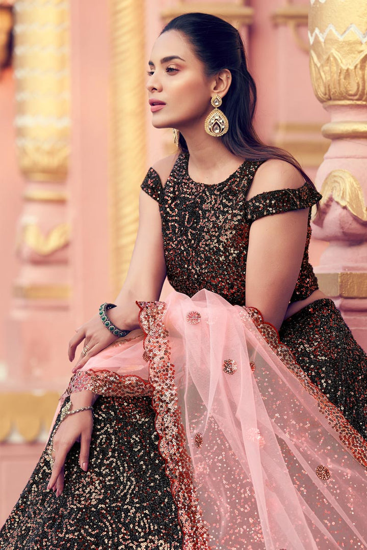 Black Color Fancy Fabric Function Wear Lehenga Choli