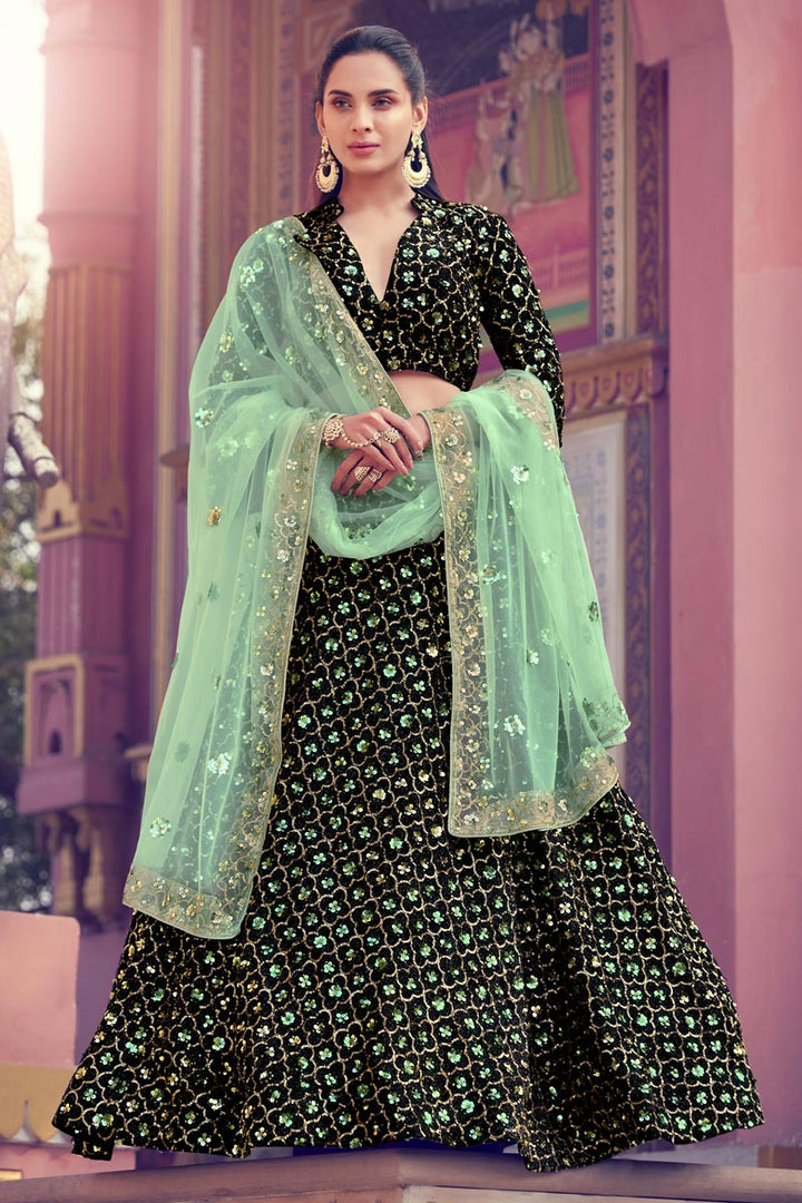 Sequins Work Reception Wear Black Color Lehenga Choli