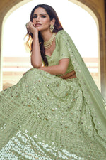 Load image into Gallery viewer, Georgette Fabric Sangeet Wear Chic Sea Green Color Sequins Work Lehenga Choli

