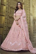 Load image into Gallery viewer, Pink Color Sangeet Wear Chic Georgette Fabric Sequins Work Lehenga
