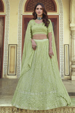 Load image into Gallery viewer, Chic Georgette Fabric Sangeet Wear Green Color Sequins Work Lehenga
