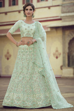 Load image into Gallery viewer, Net Fabric Sangeet Wear Sea Green Color Sequins Work Lehenga Choli
