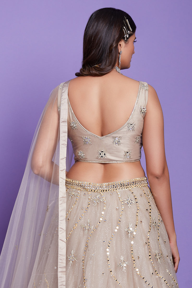 Awesome Embroidered Work On Silk Fabric Beige Color Wedding Wear Readymade Lehenga Choli