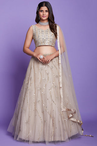 Awesome Embroidered Work On Silk Fabric Beige Color Wedding Wear Readymade Lehenga Choli