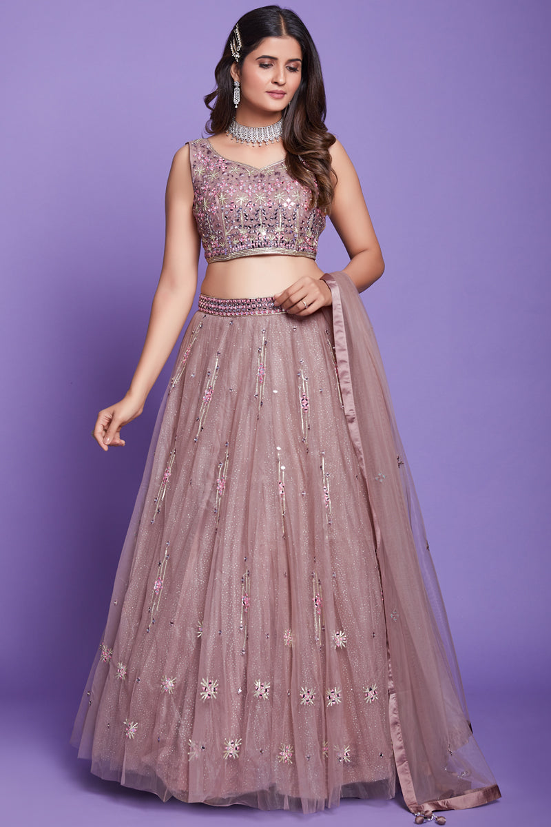 Excellent Silk Fabric Lavender Color Wedding Wear Readymade Lehenga Choli With Embroidered Work