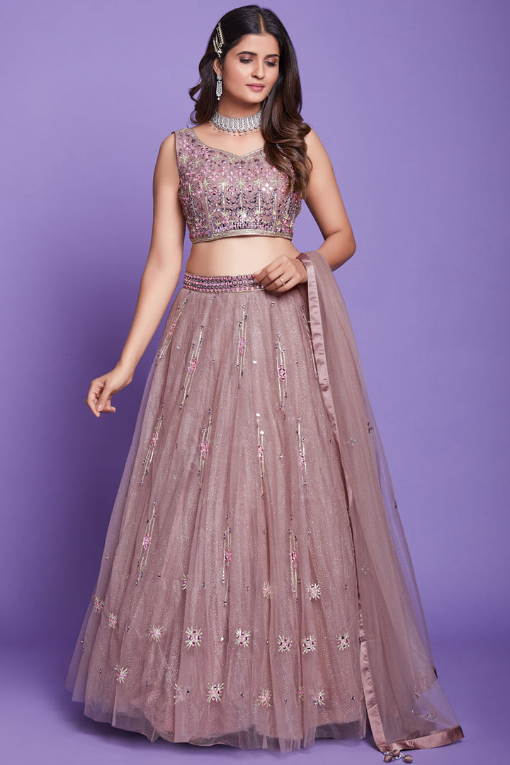 Excellent Silk Fabric Lavender Color Wedding Wear Readymade Lehenga Choli With Embroidered Work