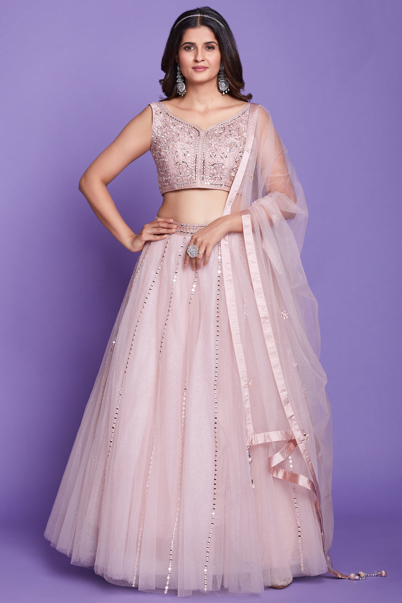 Embroidered Peach Color Wedding Wear Fancy Readymade Lehenga Choli In Silk Fabric