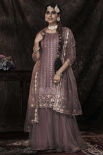 Load image into Gallery viewer, Sequins Work On Chikoo Color Net Fabric Function Wear Princely Sharara Suit
