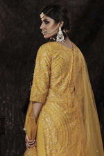 Load image into Gallery viewer, Net Fabric Yellow Color Function Wear Patterned Sharara Suit With Sequins Work
