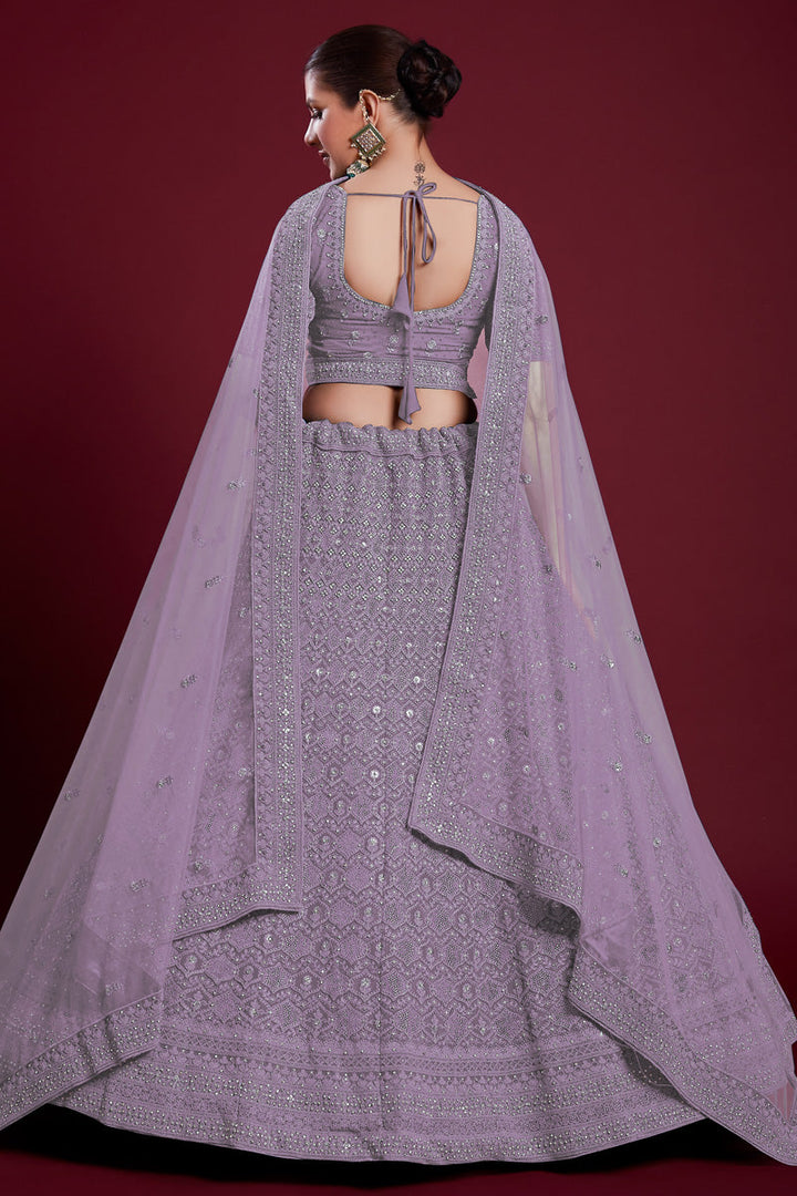 Ravishing Lavender Color Georgette Lehenga With Exquisite Embroidered for Wedding