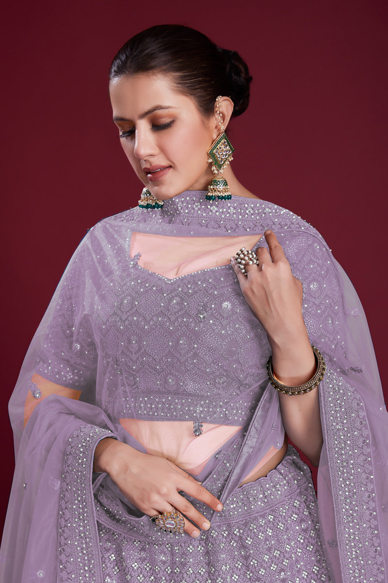 Ravishing Lavender Color Georgette Lehenga With Exquisite Embroidered for Wedding