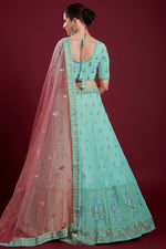 Load image into Gallery viewer, Stunning Cyan Color Georgette Lehenga With Zarkan Embellishments for Wedding
