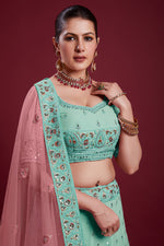 Load image into Gallery viewer, Glamorous Georgette Cyan Color Lehenga With Zarkan Work
