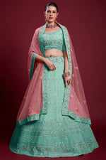 Load image into Gallery viewer, Glamorous Georgette Cyan Color Lehenga With Zarkan Work
