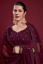 Load image into Gallery viewer, Ravishing Wine Color Georgette Lehenga With Embroidered for Wedding
