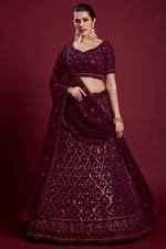 Load image into Gallery viewer, Ravishing Wine Color Georgette Lehenga With Embroidered for Wedding

