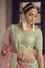 Load image into Gallery viewer, Pretty Sea Green Color Crepe Fabric Thread Embroidered Sangeet Wear Lehenga Choli
