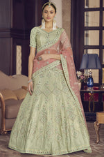 Load image into Gallery viewer, Pretty Sea Green Color Crepe Fabric Thread Embroidered Sangeet Wear Lehenga Choli
