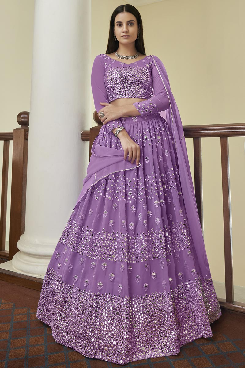 Sangeet Wear Lavender Color Chic Georgette Fabric Embroidered Lehenga Choli