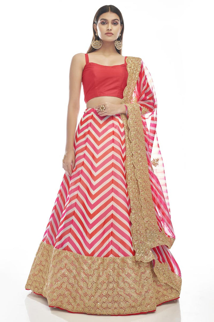 Organza Fabric Pink Color Lehenga With Beauteous Printed Work