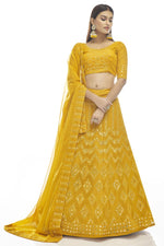 Load image into Gallery viewer, Georgette Fabric Yellow Color Imperial Lehenga With Embroidered Work
